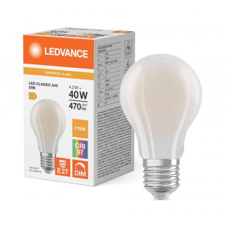 Ledvance E27 LED Lampe Classic dimmbar matt 4,2W wie 40W 2700K warmweißes Licht CRI97 sehr hohe Farbwiedergabe